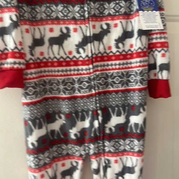 PJS & PRESENTS FAIR ISLE PRINTED FLEECE FOOTIE PAJAMAS: GRAY/WHITE/RED:NWT:SZ 4T - Picture 2 of 5